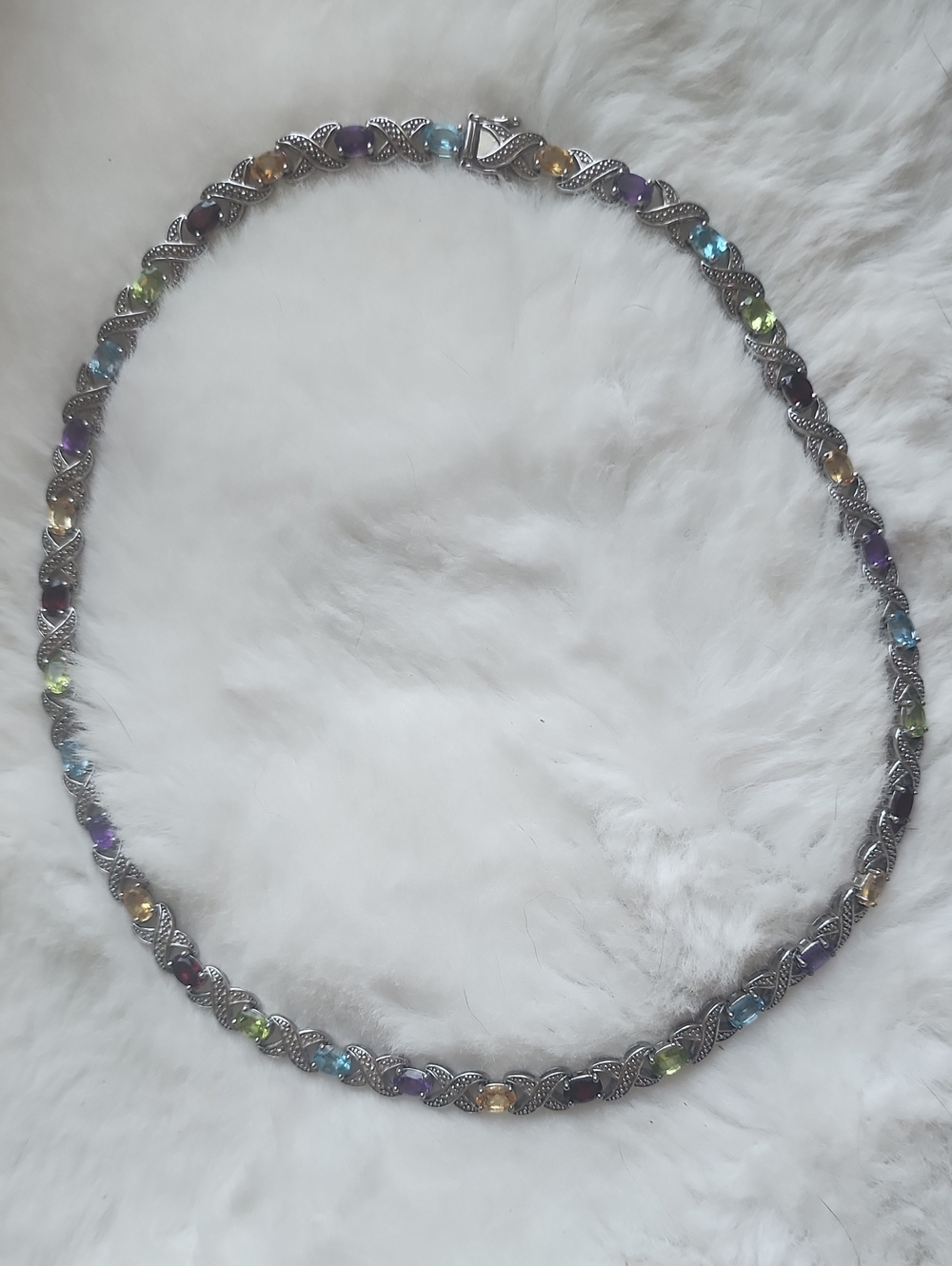♥️925 SILVER XOXO Multicolor Gemstone Silver-Link Necklace - Women